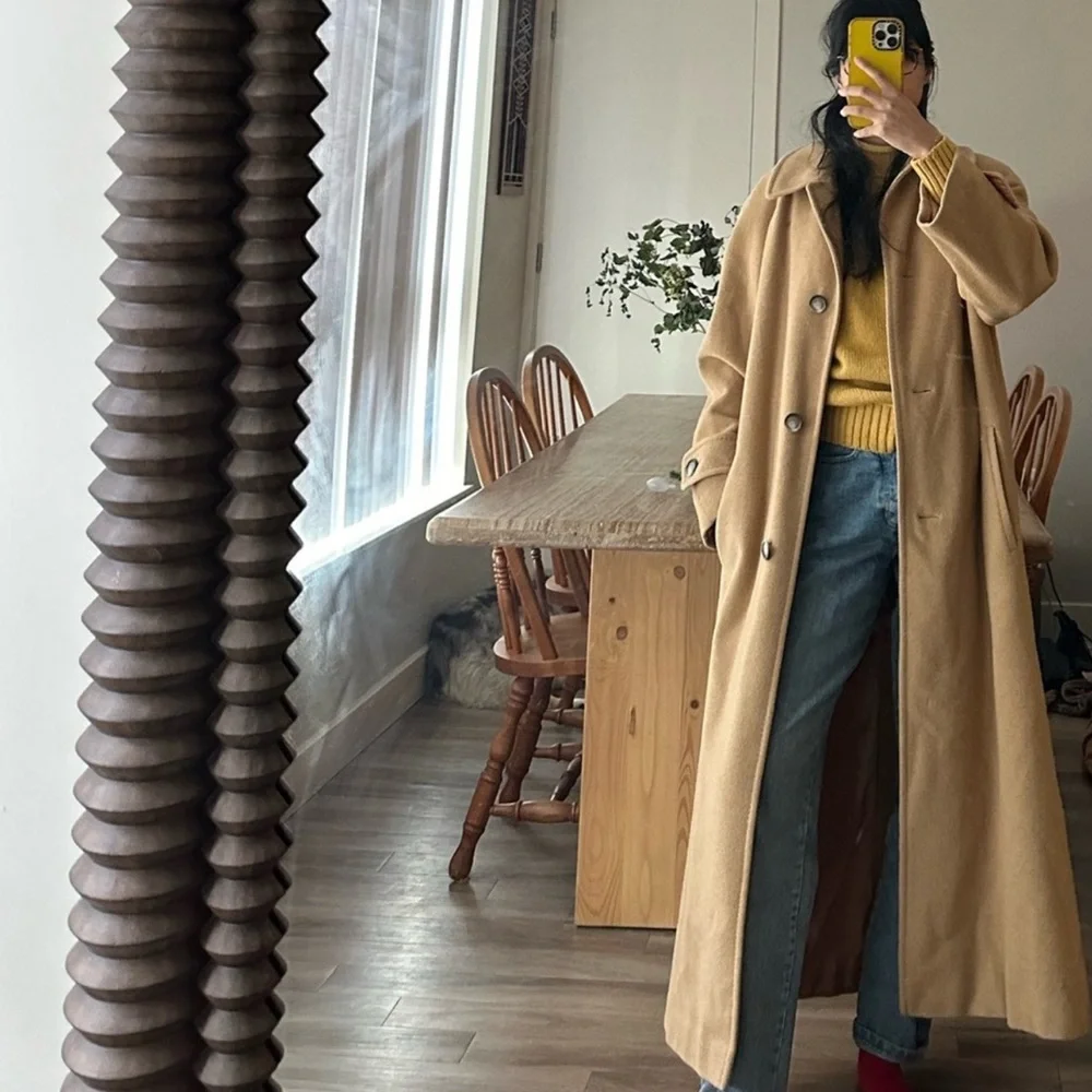 Vintage 90s Camel Hair Wool Tan Coat - Picture 2 of 14